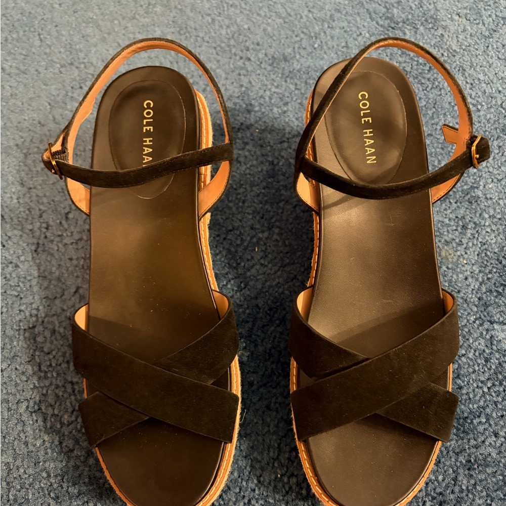 Cole Haan Black Suede Cross-Strap Ankle Strap Sandals